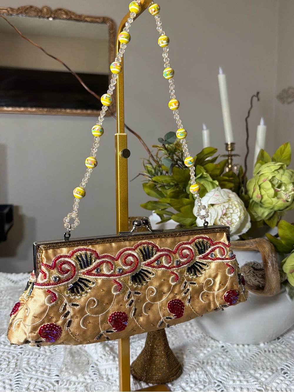 Y2K Cato Gold Beaded Evening Shoulder Bag